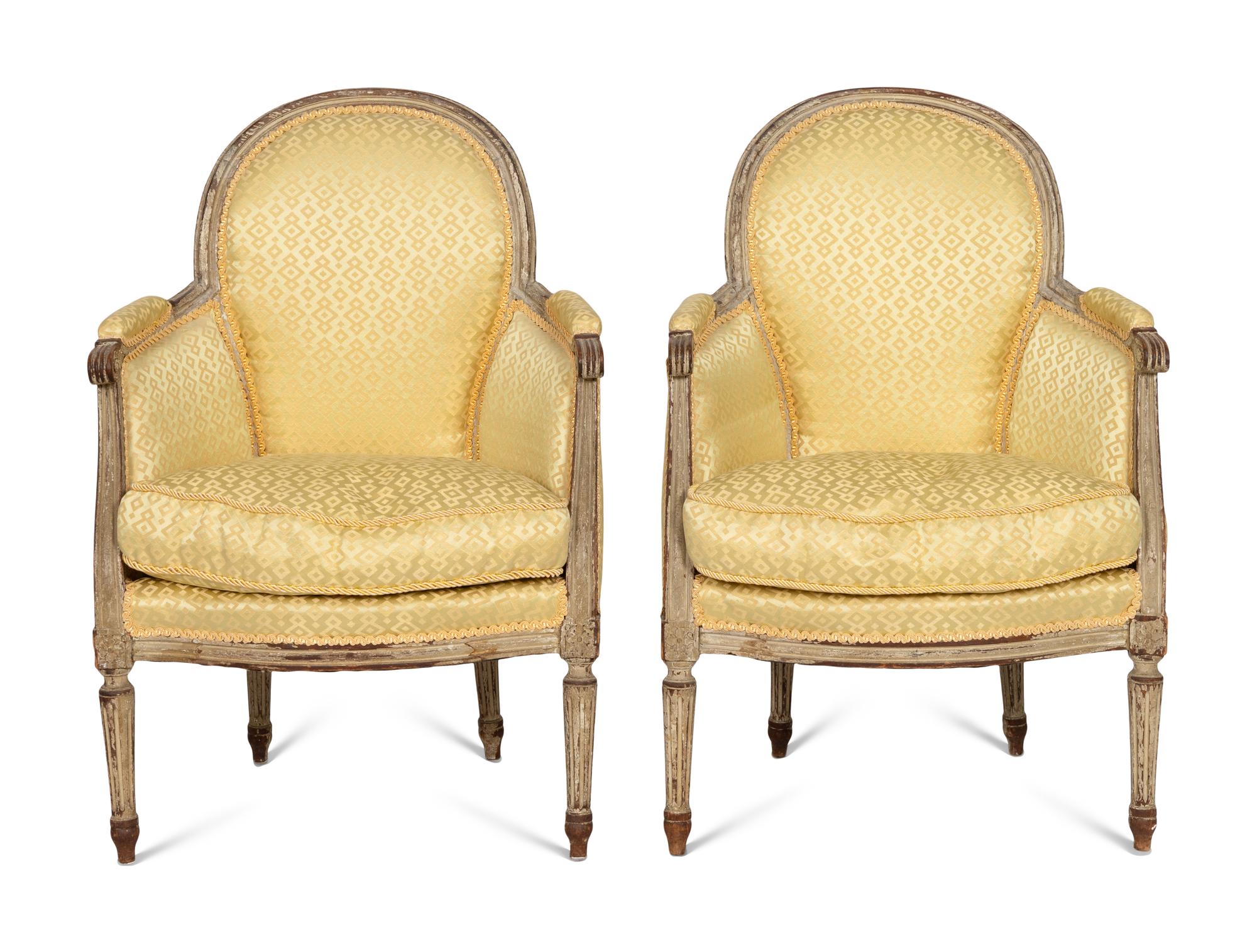 A Pair of Louis XVI Painted Bergères
