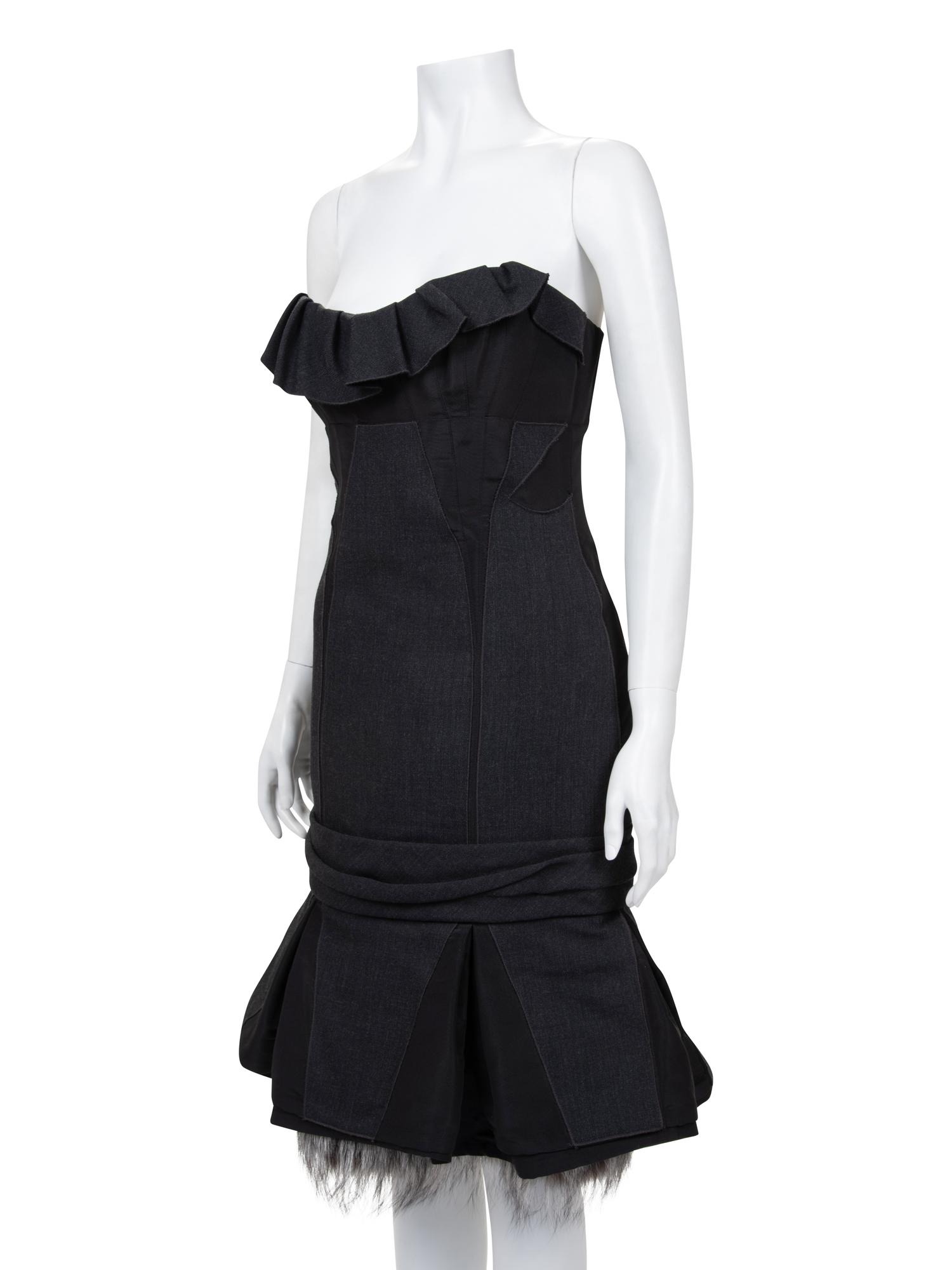 J. Mendel Cocktail Dress with Fox Fur Trim, 2000-10s