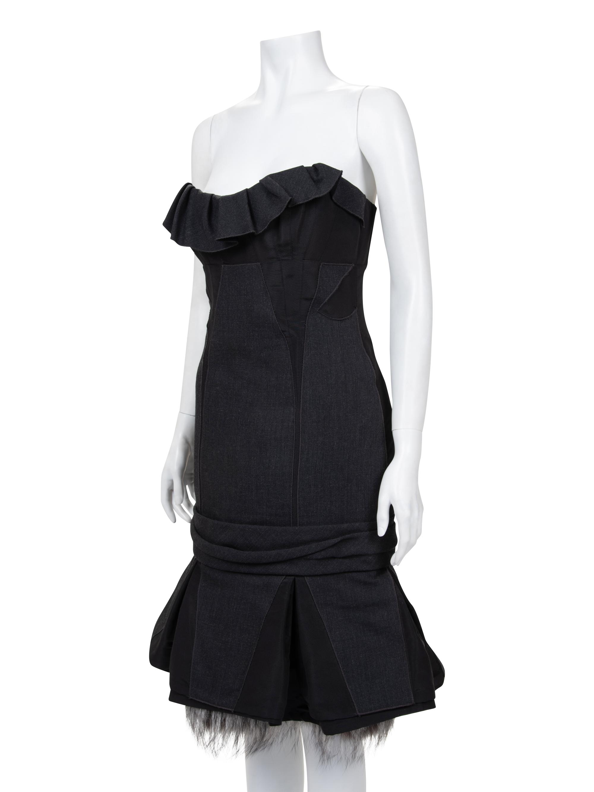 J. Mendel Cocktail Dress with Fox Fur Trim, 2000-10s