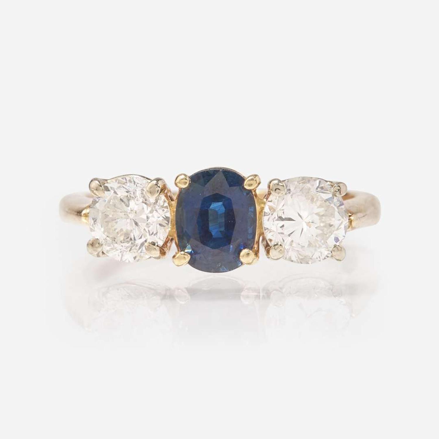 Three-Stone Sapphire and Diamond Ring