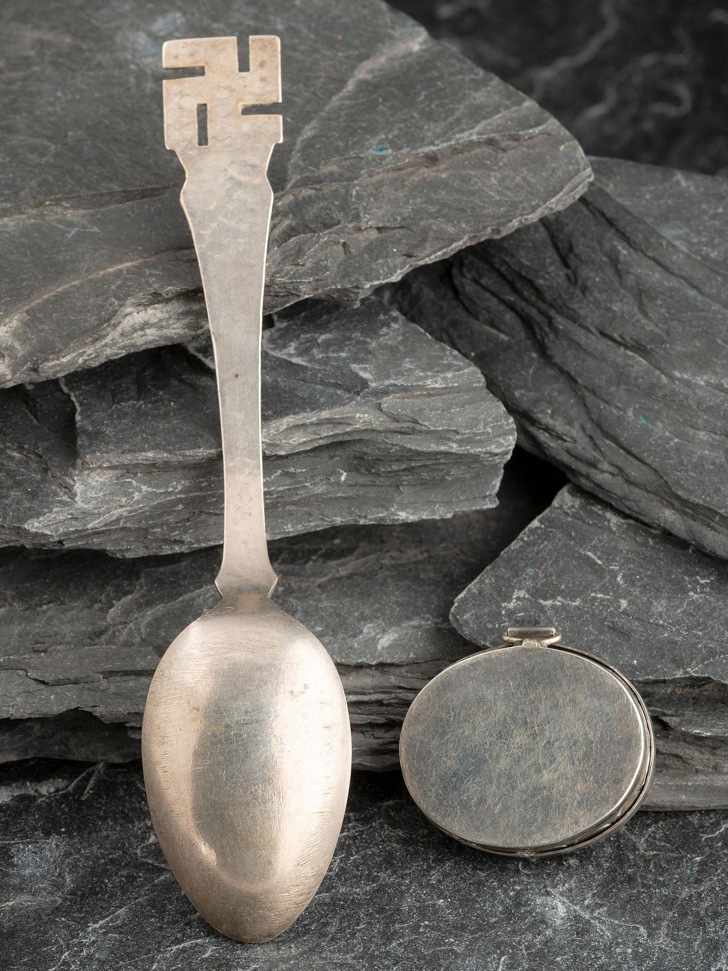 Early Navajo Curio Silver Spoon PLUS Pill Box