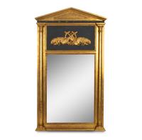 A Directoire Parcel Ebonized Giltwood Trumeau Mirror