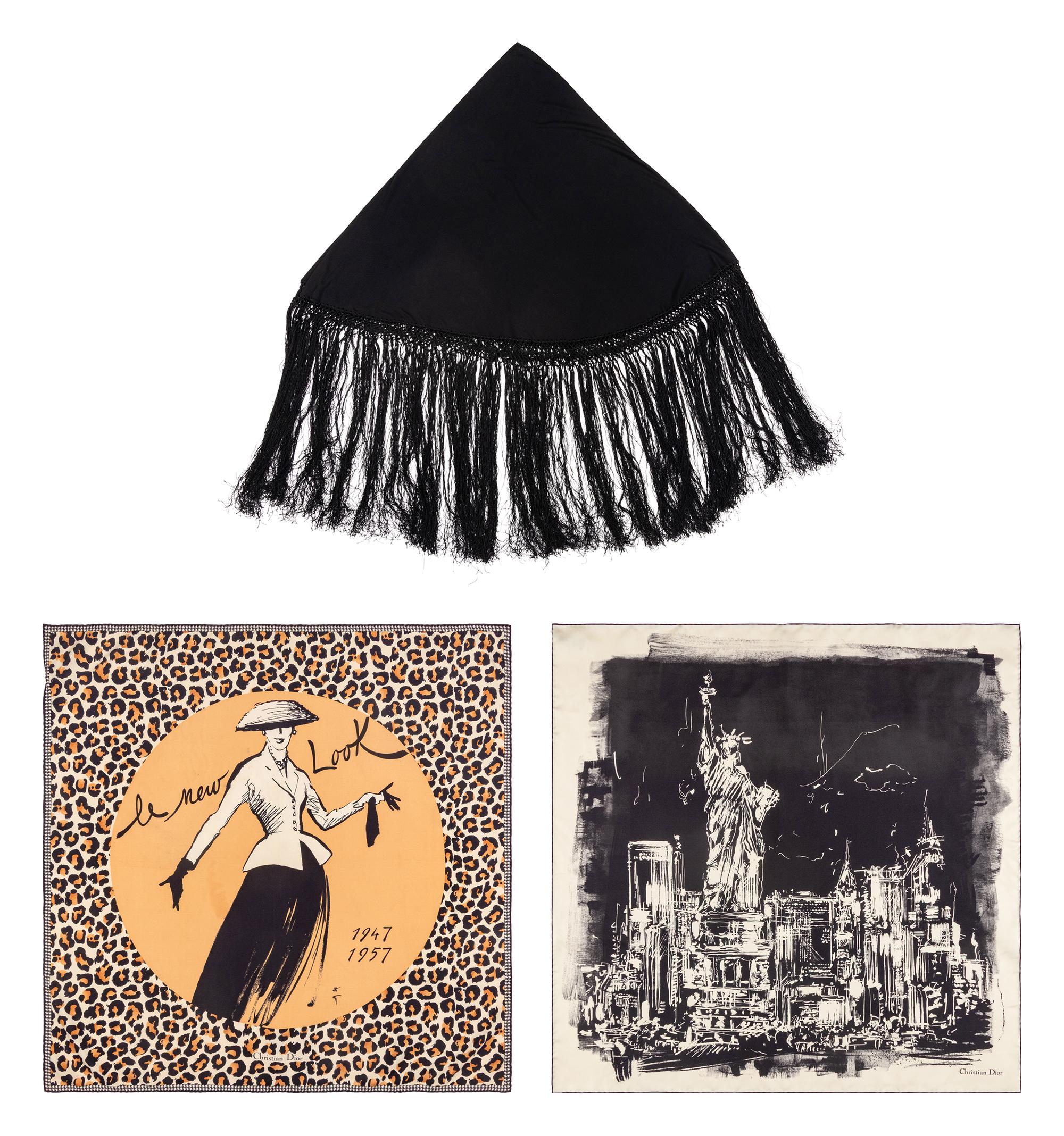 Christian Dior, Two Printed Silk Scarves & Fringed Shawl