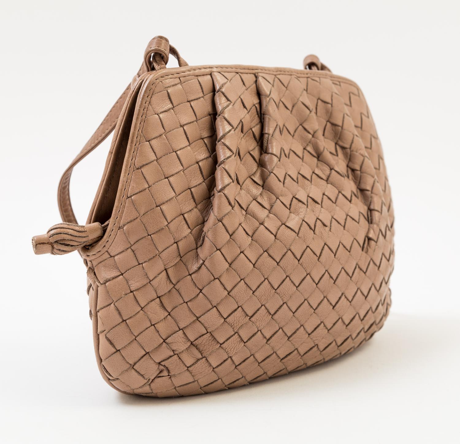 A Bottega Veneta Intrecciato Taupe Shoulder Bag, 9.5" x 7" x 1"; Strap drop: 19".