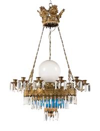 A French Opaline Glass and Gilt Metal Twelve-Light Chandelier