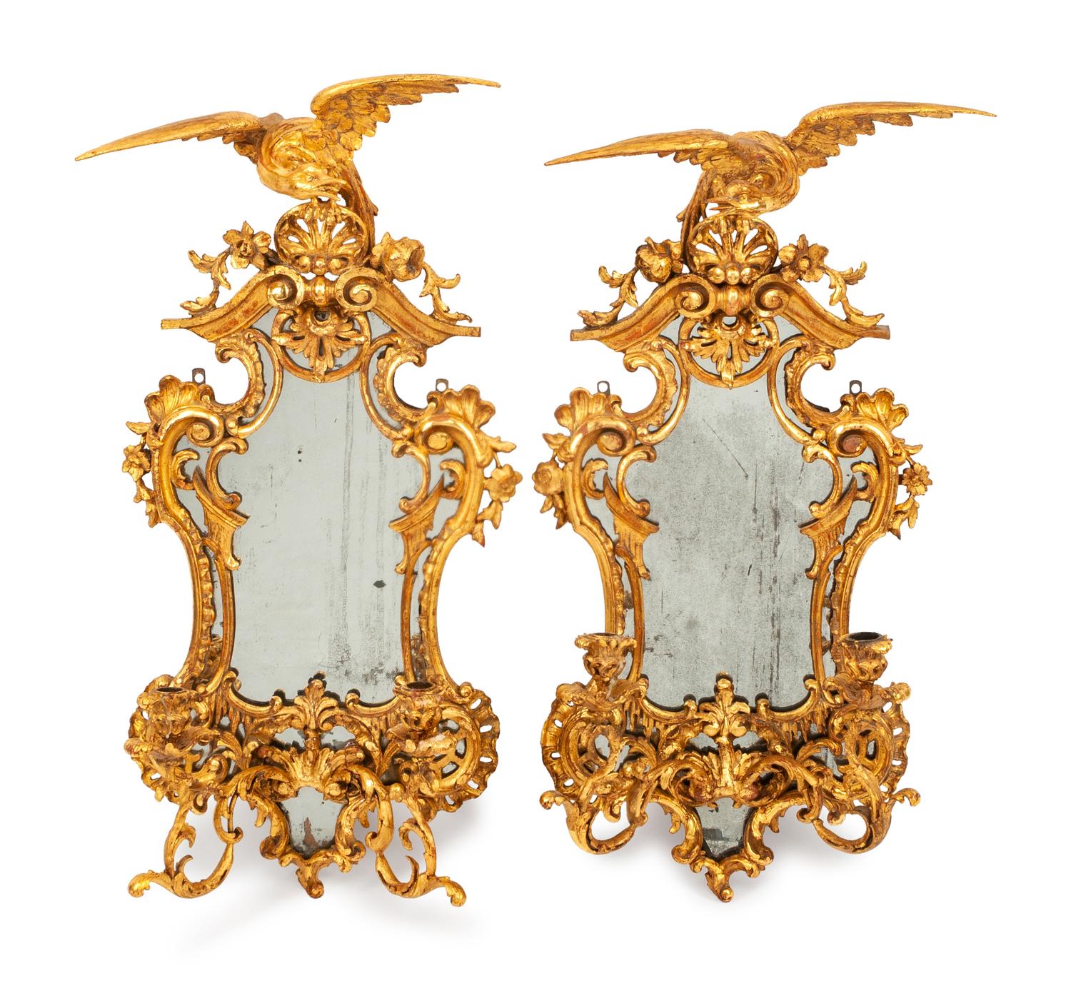 A Pair of George III Style Giltwood Girandole Mirrors