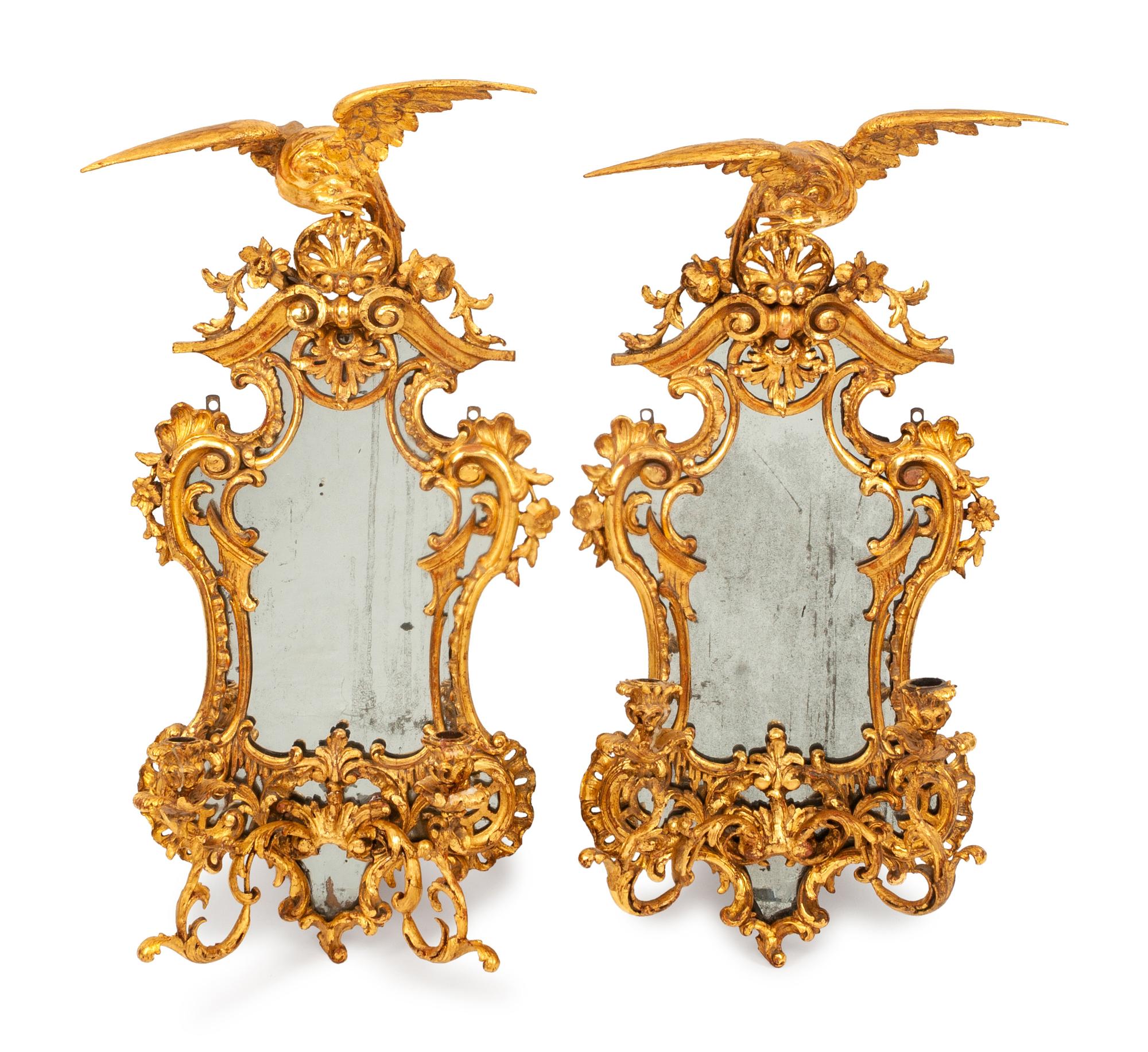 A Pair of George III Style Giltwood Girandole Mirrors