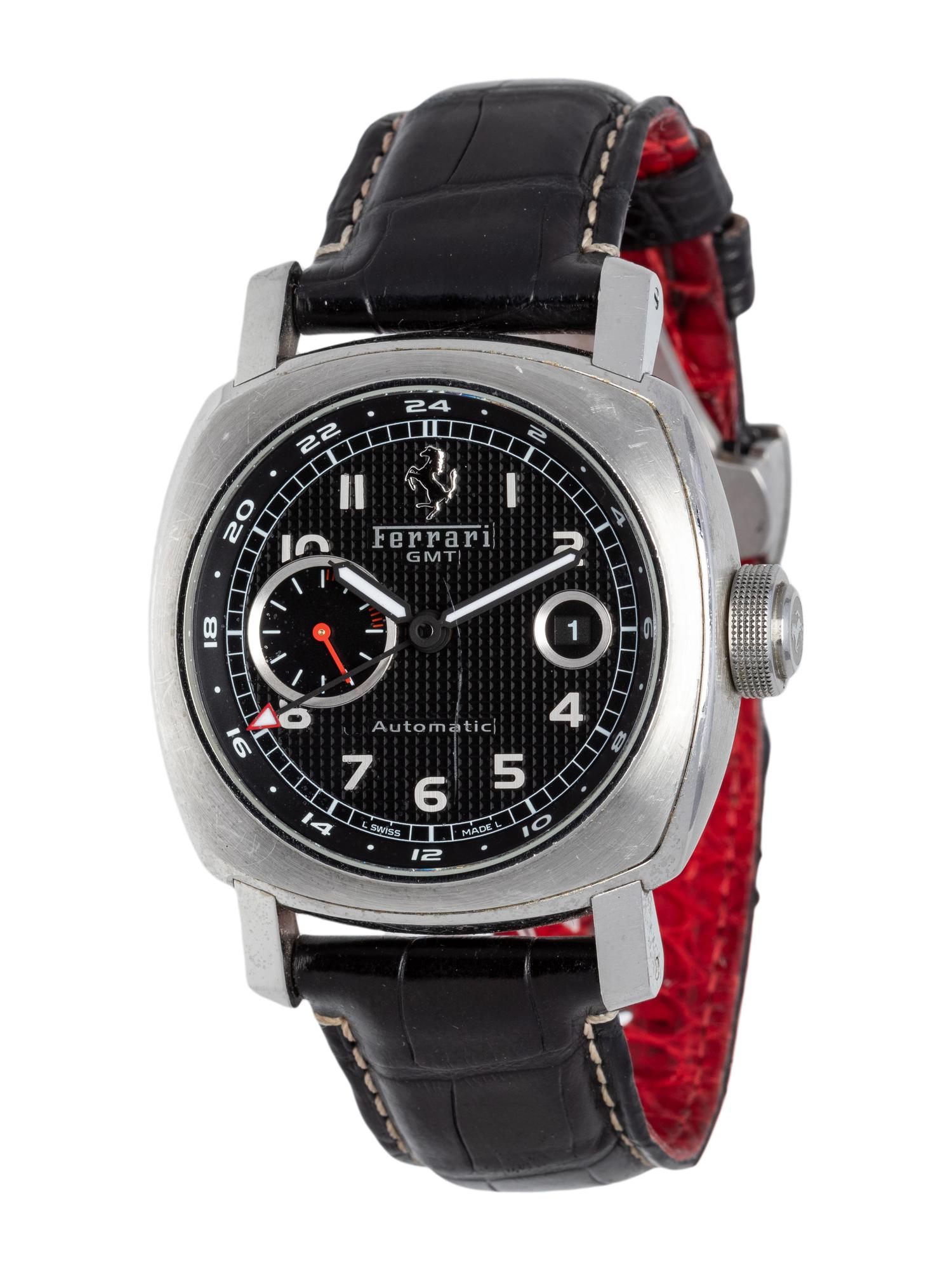 FERRARI, PANERAI, STAINLESS STEEL REF. F 6655 GMT WRISTWATCH