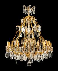 A Louis XV Style Gilt Bronze and Cut Glass Twenty-Eight-Light Chandelier