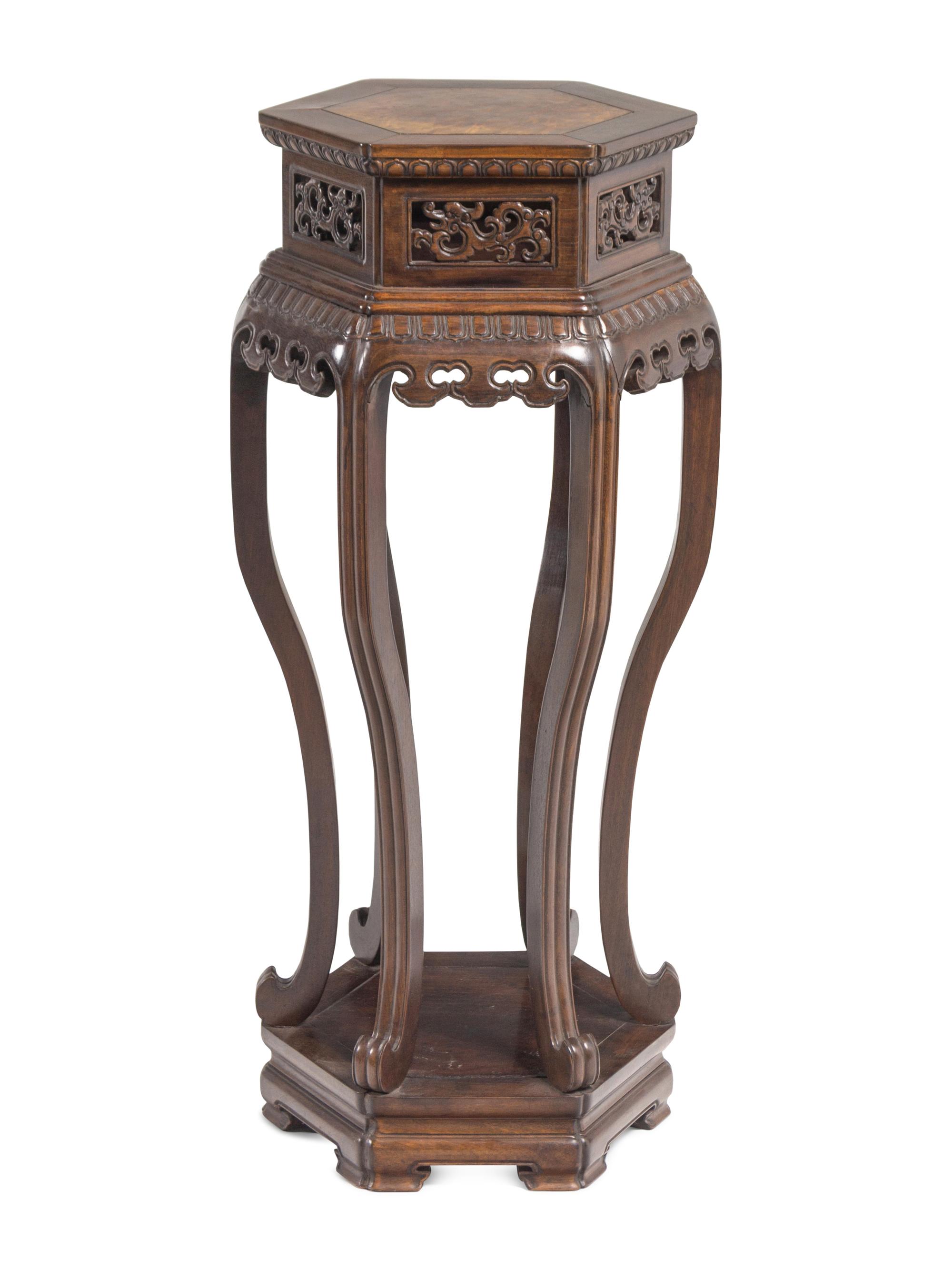 Four Chinese Export Marble Inset Hardwood Side Stands
