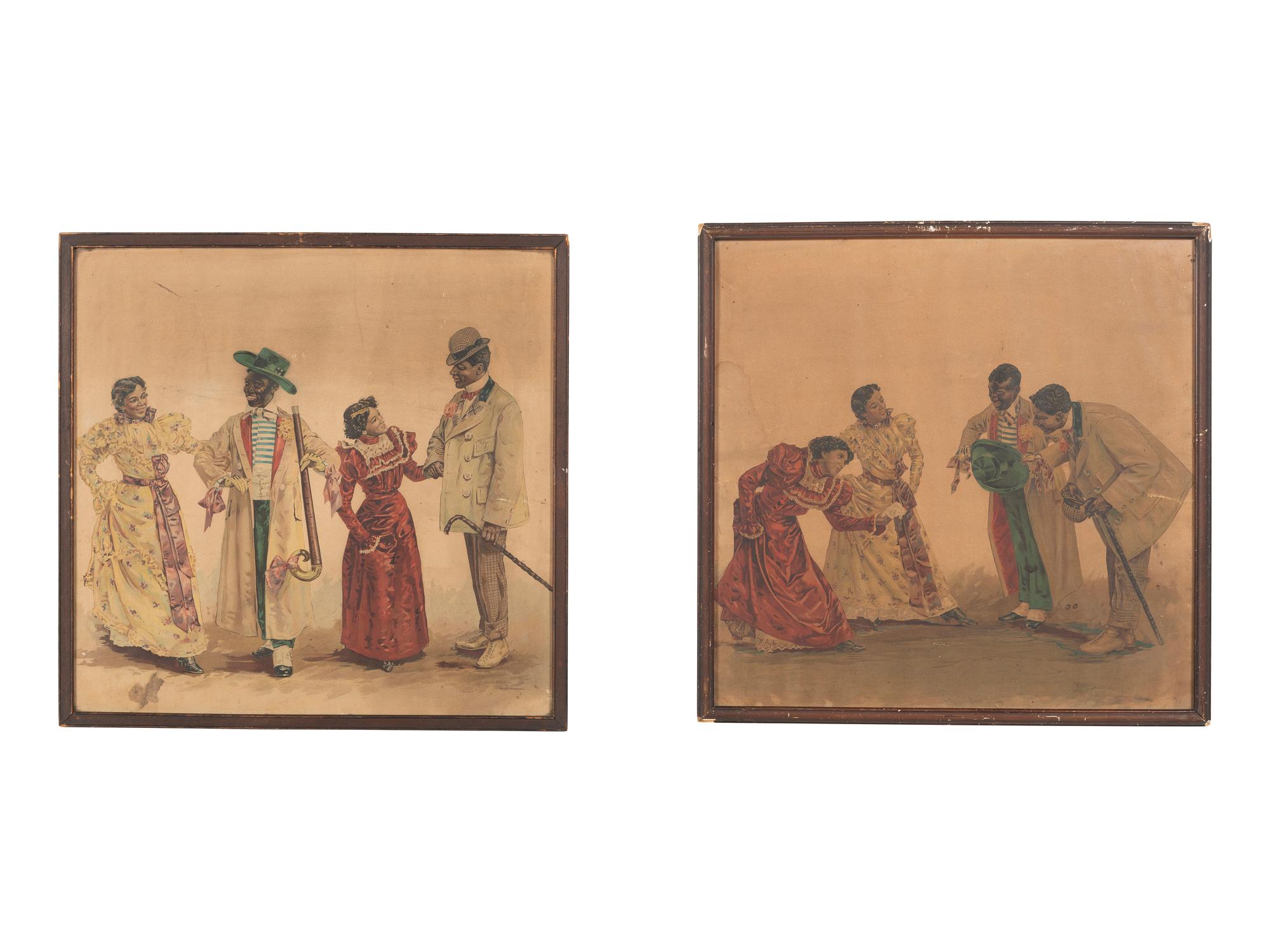 [AFRICAN AMERICANA - ENTERTAINMENT]. A group of 4 chromolithographs of African Americans performing the Cakewalk. Ca 1903.