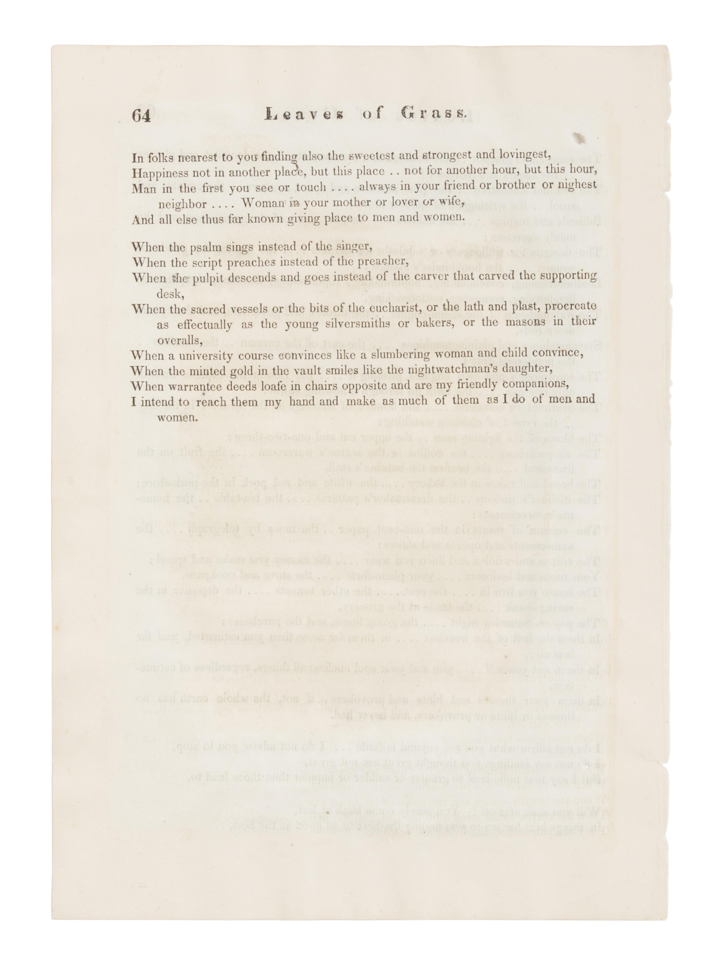 [LEAF BOOK]. -- [WHITMAN, Walt (1819-1892)]. A Leaf of Grass From Shady Hill. With a Review of Walt Whitman's Leaves of Grass. Written by Charles Eliot Norton in 1855; And, with a leaf from the first printing of Leaves of Grass, published in Brooklyn in 1855 . Cambridge: Kenneth Murdock at the Harvard University Press, 1928.