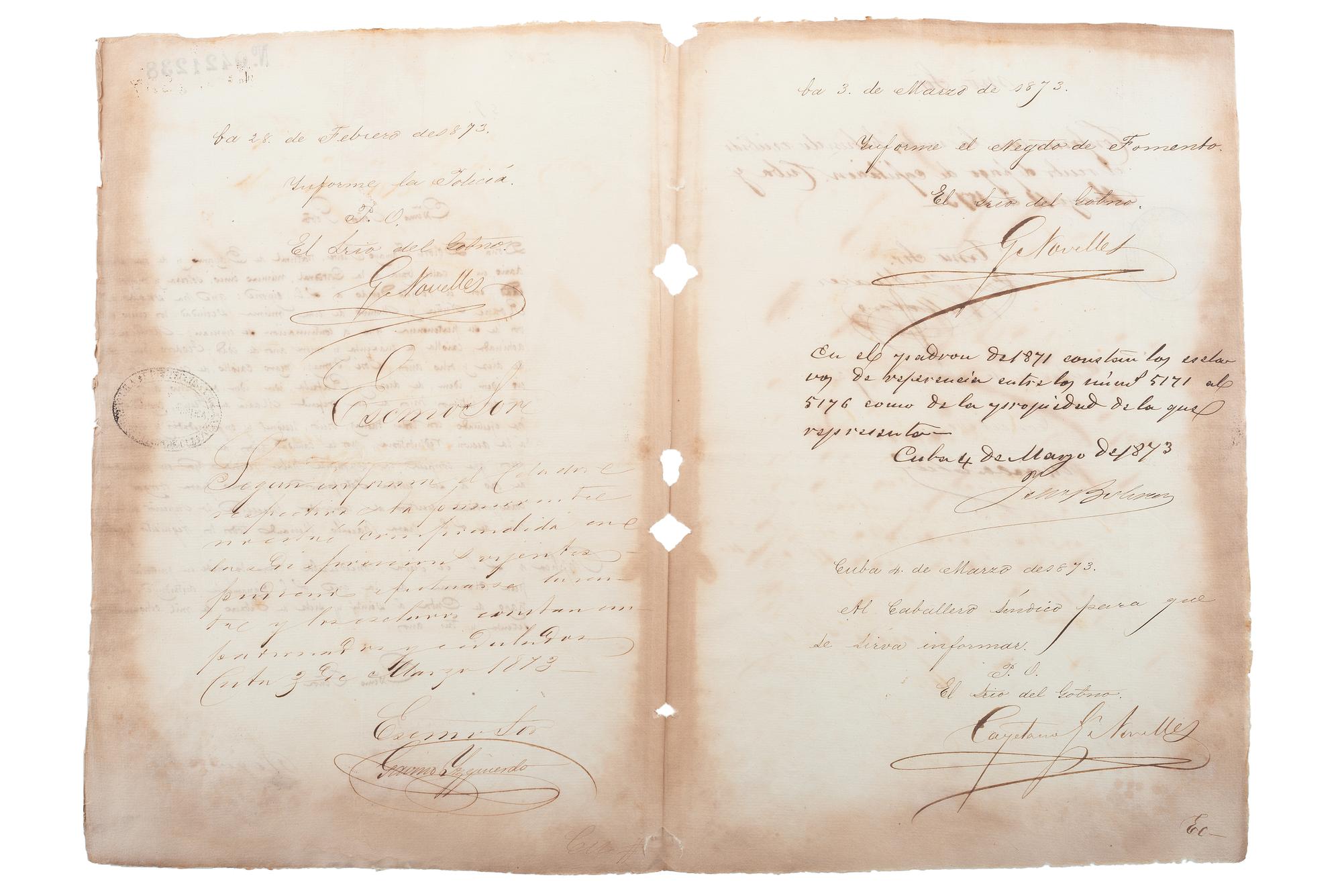 [SLAVERY & ABOLITION - CUBA]. A group of 11 manumission and sale documents for enslaved persons in Cuba.