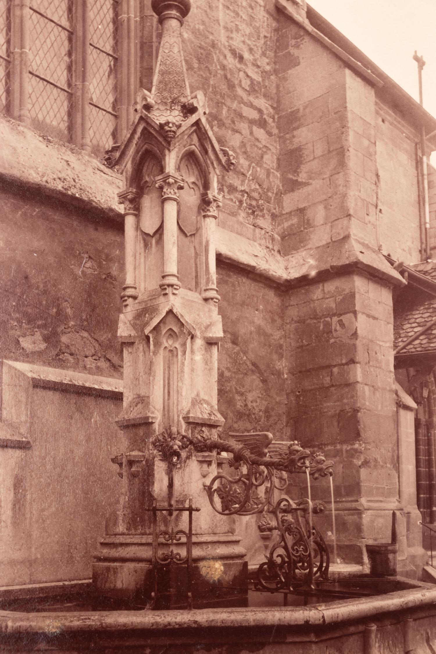 A group of three photographs depicting Swiss scenes ( [Lausanne, Suisse]; Fontaine a Berne (Suisse); Fontaine de Lausanne (Suisse) )