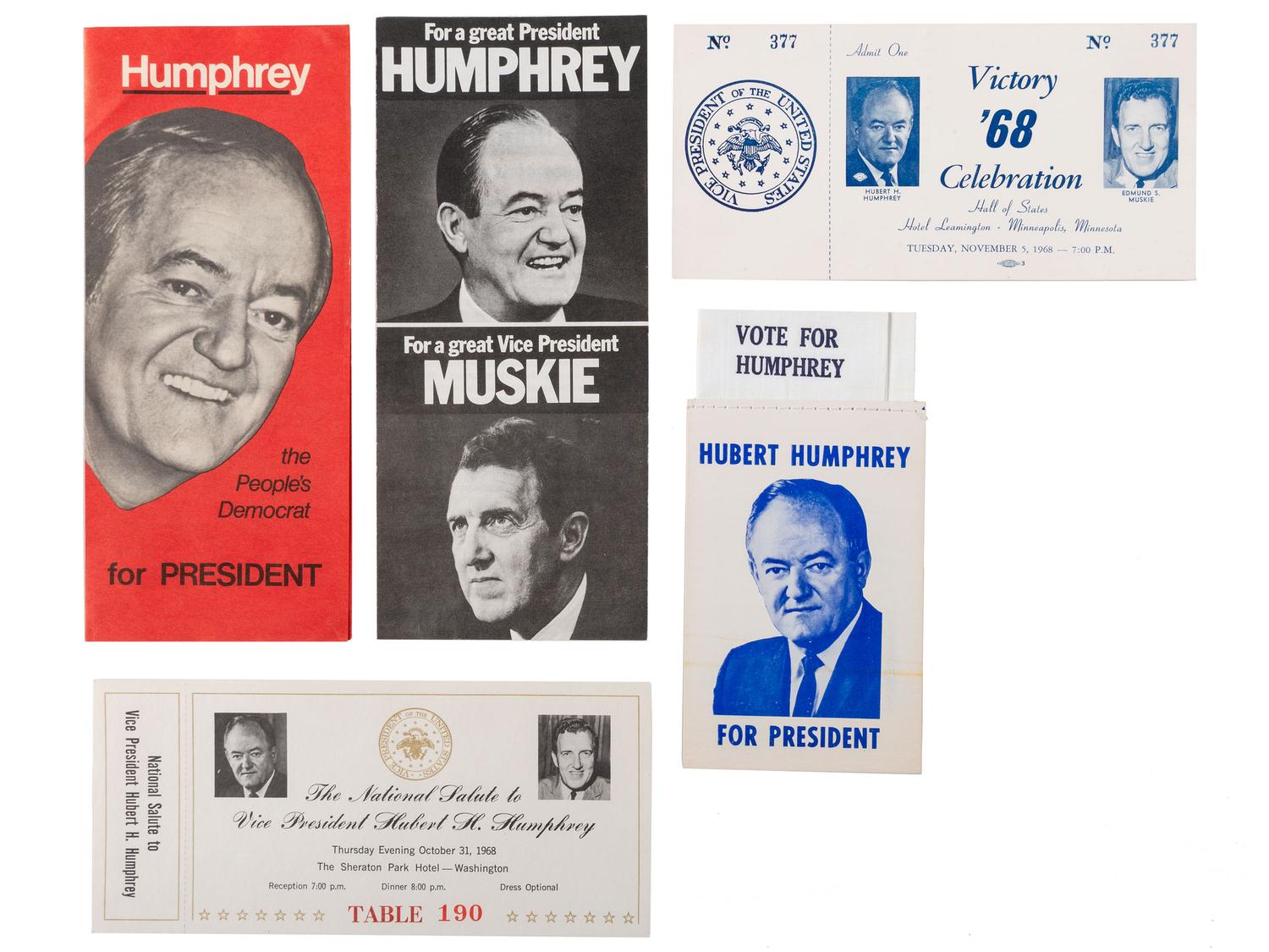 [DEMOCRATIC PARTY]. A group of tickets, pamphlets, and other campaign ephemera from the Hubert Humphrey, Eugene McCarthy, and George McGovern campaigns, comprising: