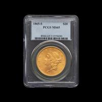 An 1865-S Liberty Head $20 Gold Coin [PCGS MS65]