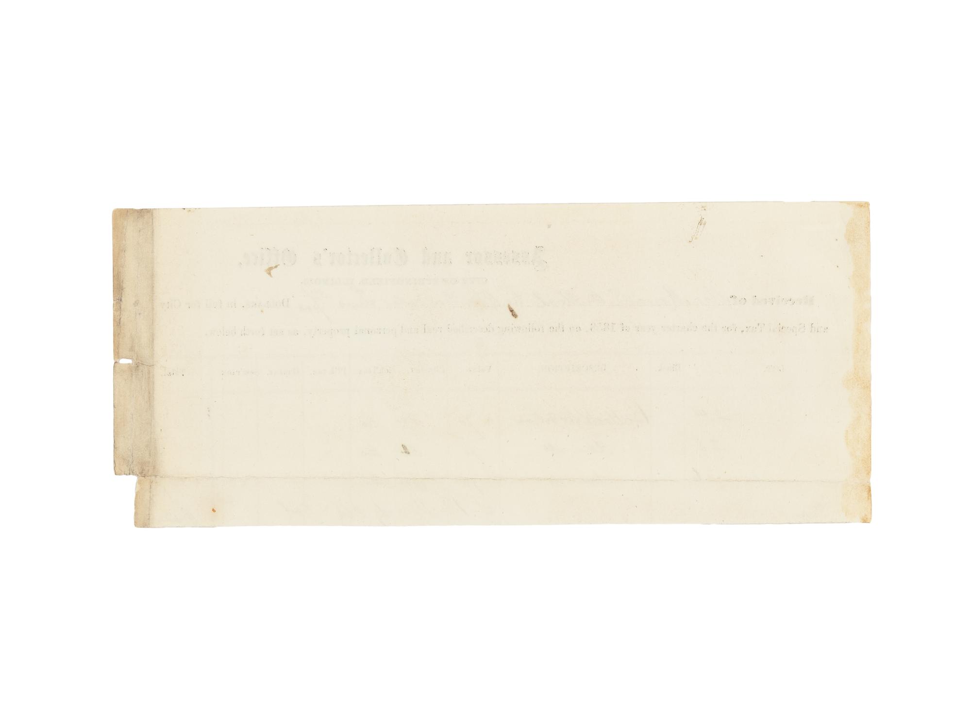 LINCOLN, Abraham (1809-1865). A small archive of 9 manuscript and partially printed documents relating to the Bullock Land Transaction, Springfield, Illinois, 1855-1859, comprising: