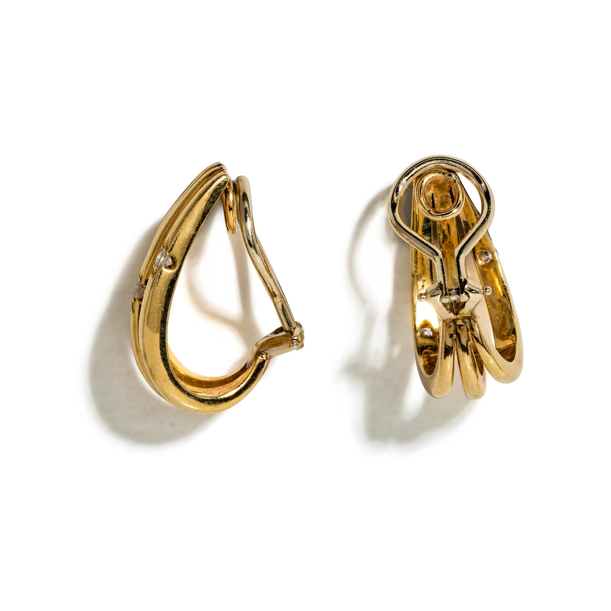 YELLOW GOLD AND DIAMOND HALF HOOP EARRINGS