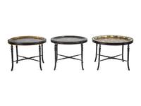 Three English Papier Mache Oval Serving Trays on Ebonized Stands