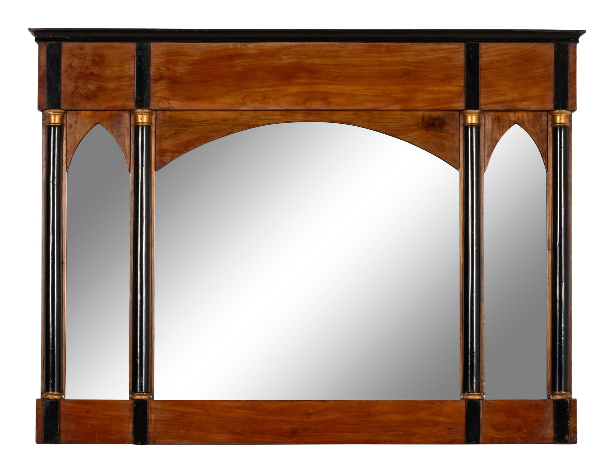 A Continental Part-Ebonized Walnut Overmantel Mirror