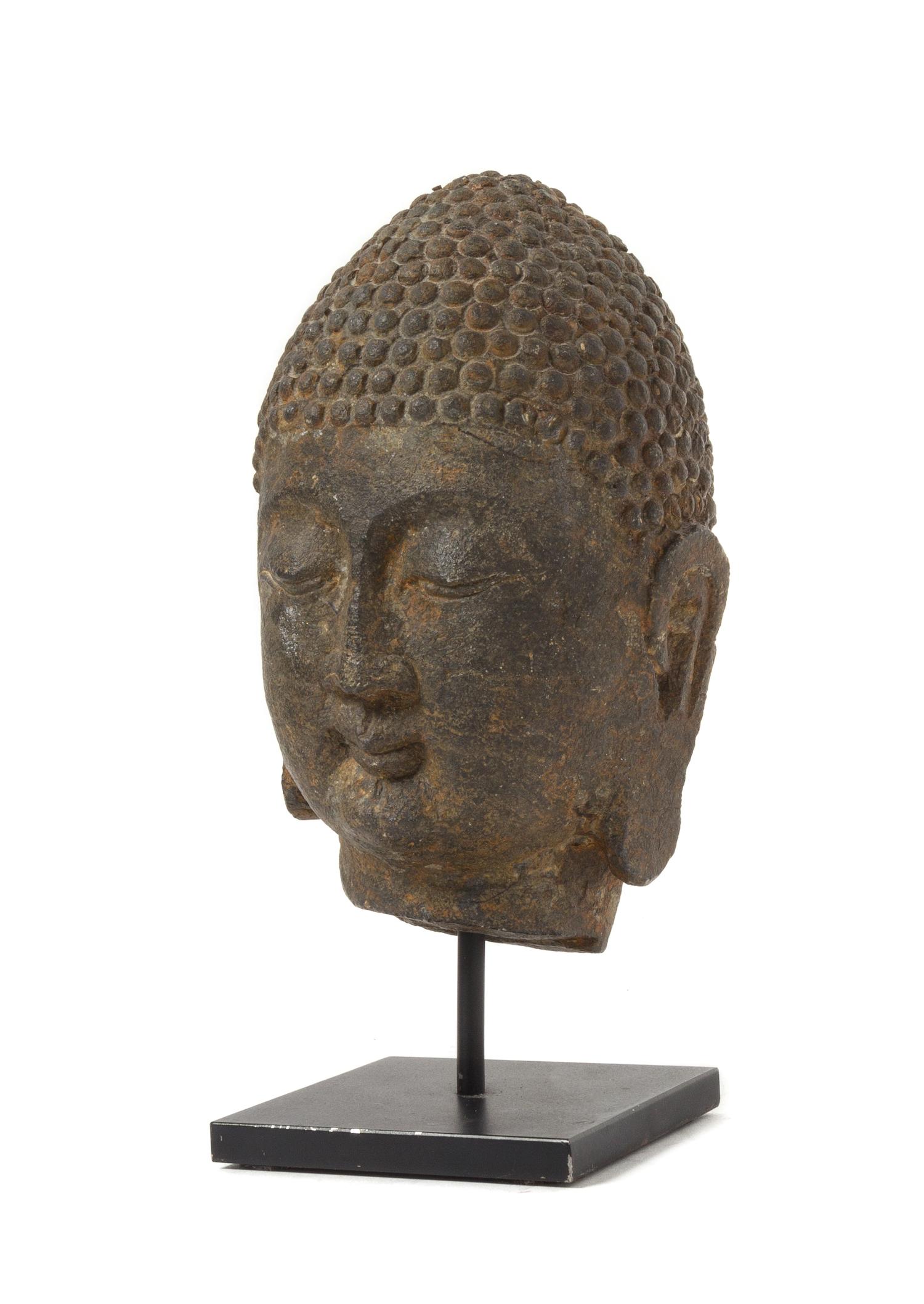 A Carved Grey Stone Head of Buddha — MING DYNASTY