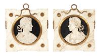 A Pair of Italian Carved and Painted Wood Cameo Plaques Height 25 x width 25 inches. — EARLY 20TH CENTURY