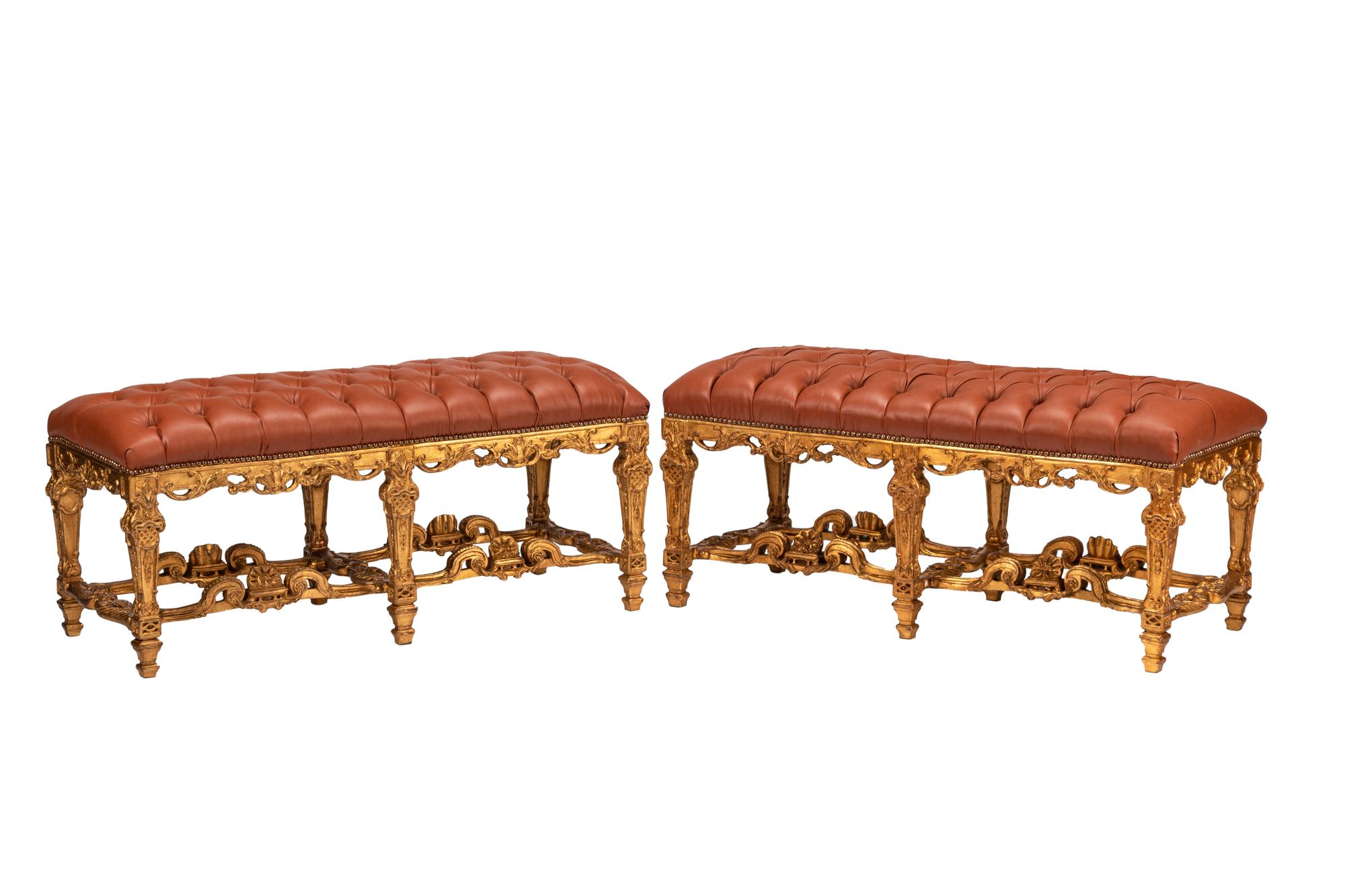 A Pair of Louis XIV Style Giltwood Benches