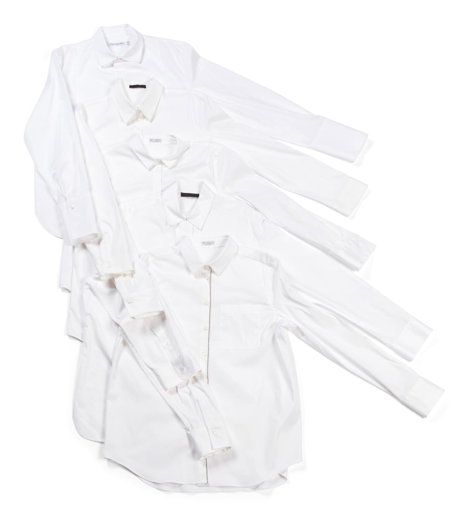 Five Designer Button Down Shirts: Two The Row, One Christian Dior, and Two Brunello Cucinelli