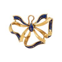 YELLOW GOLD AND ENAMEL BOW BROOCH