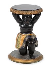 An Italian Polychrome and Gilt Figural Taboret