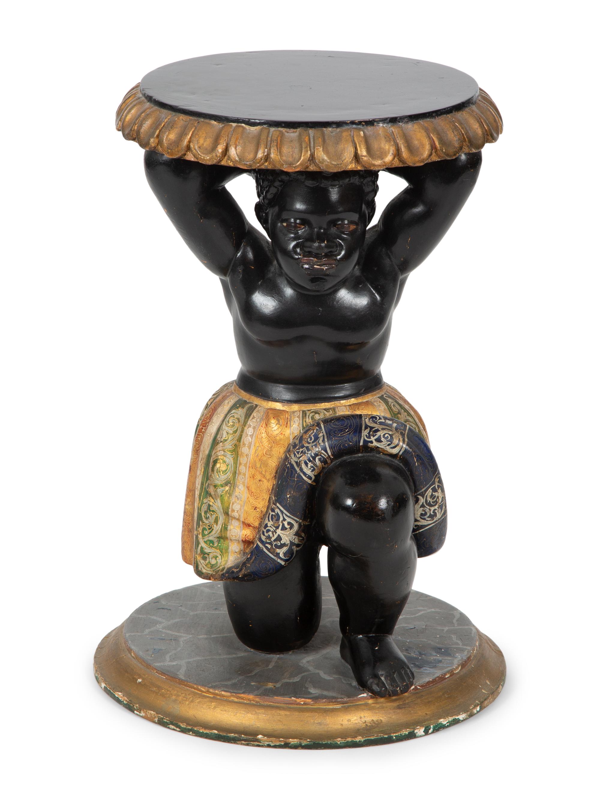 An Italian Polychrome and Gilt Figural Taboret