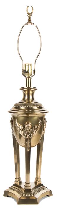 A French Empire Style Brass Athenienne Form Lamp Height 34 inches. — 20TH CENTURY