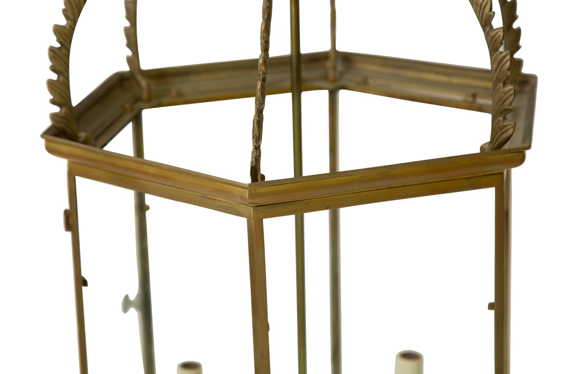 A Regency Style Brass Three Light Lantern