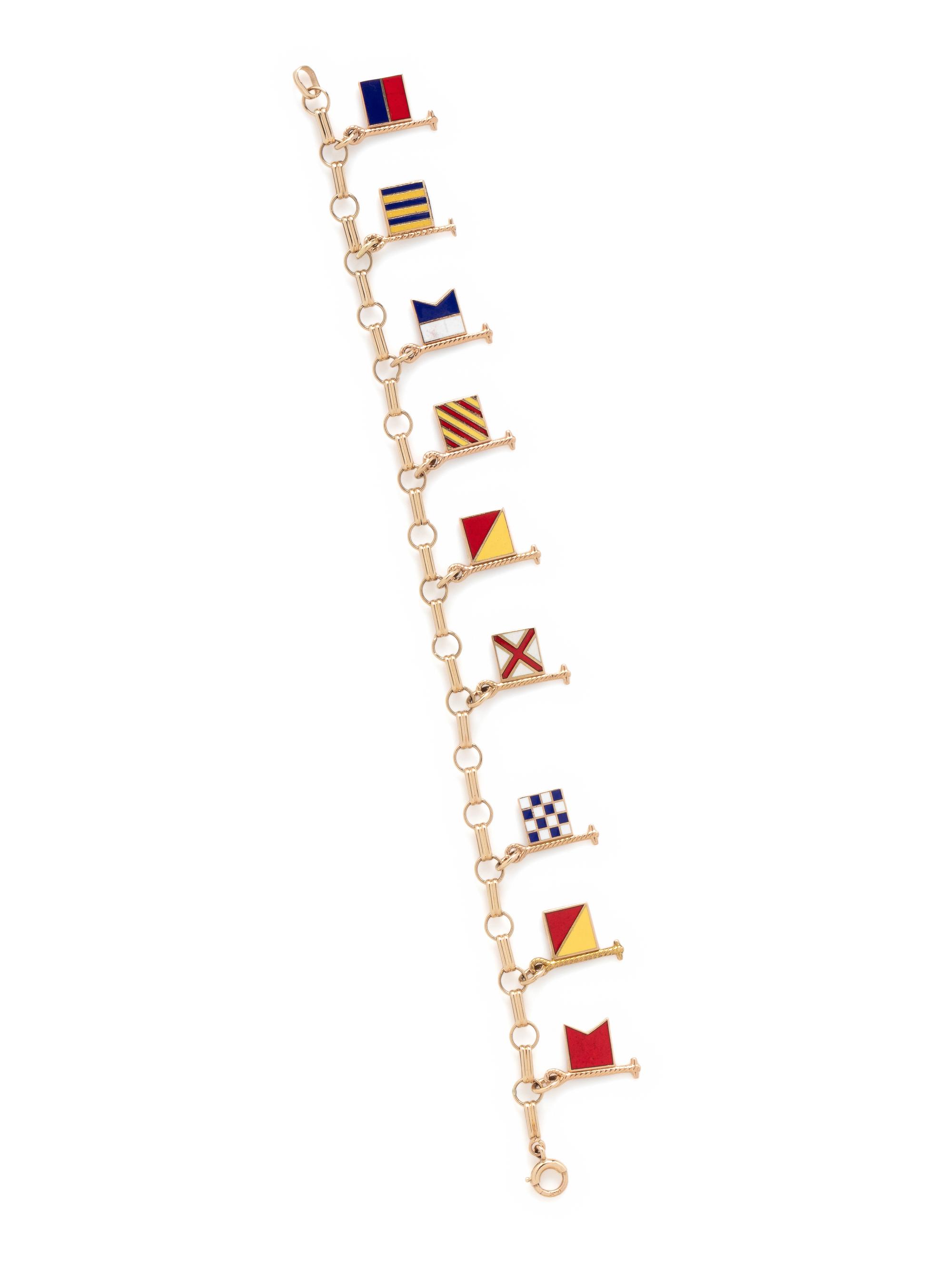 YELLOW GOLD AND ENAMEL FLAG CHARM BRACELET