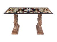 An Indian Pietra Dura Tabletop on an Associated Pair of Renaissance Revival Trestles