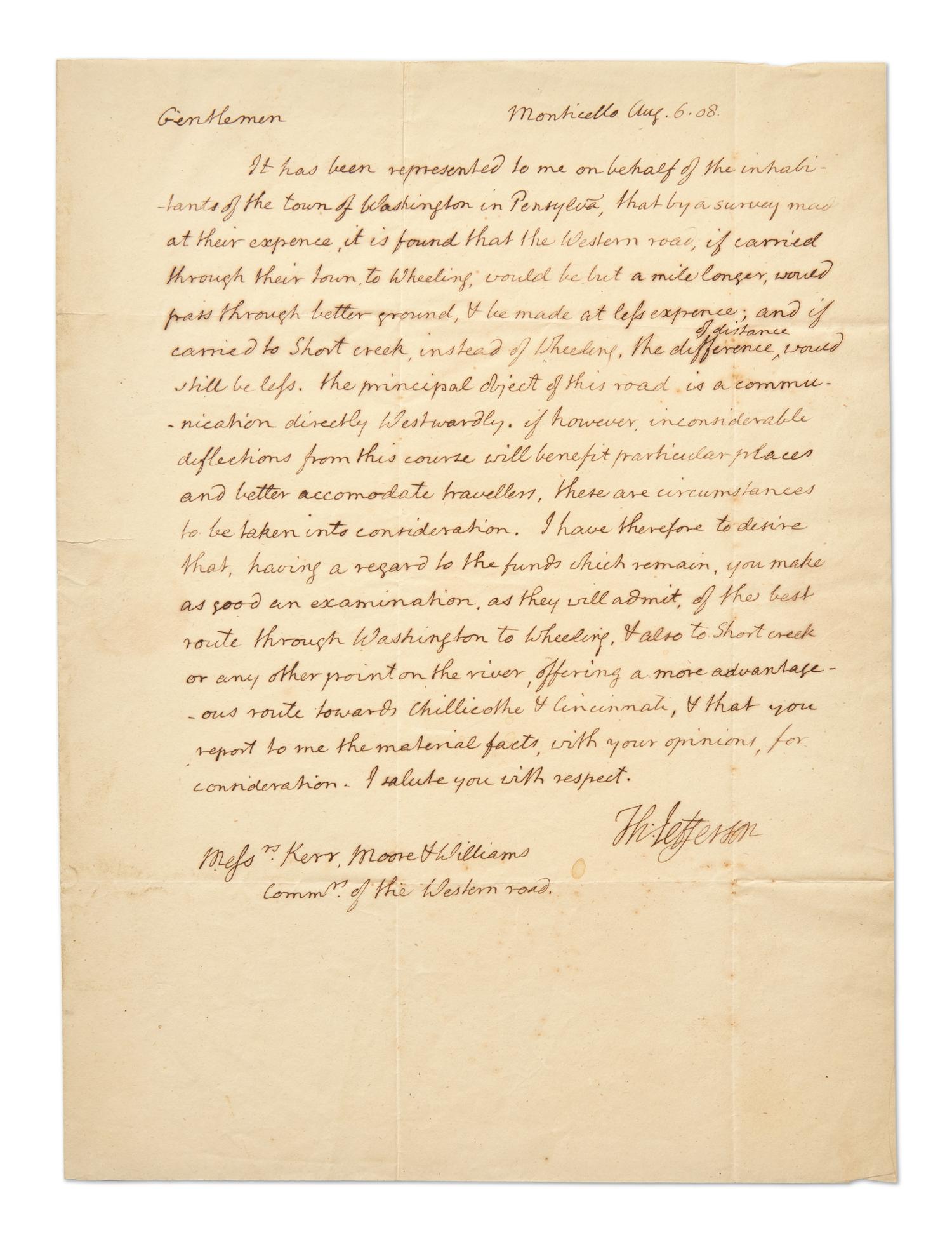 Jefferson, Thomas. Autograph Letter, signed