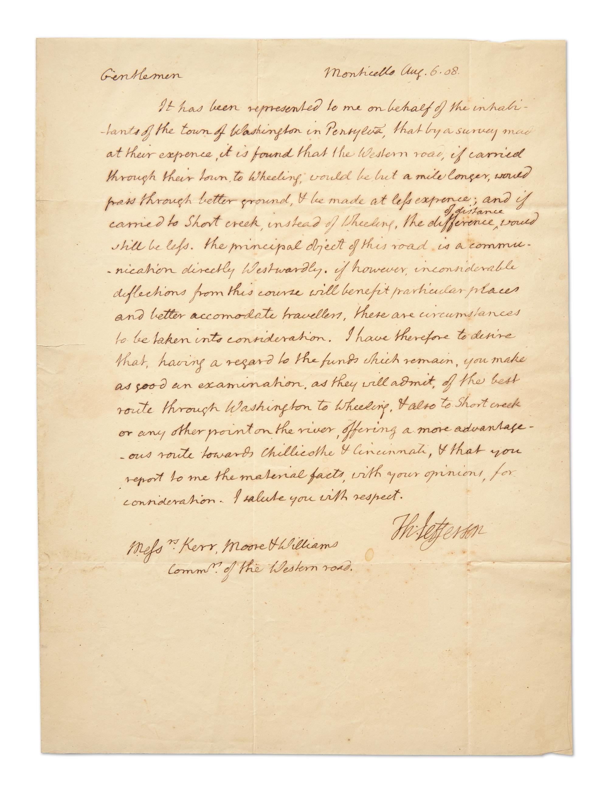Jefferson, Thomas. Autograph Letter, signed