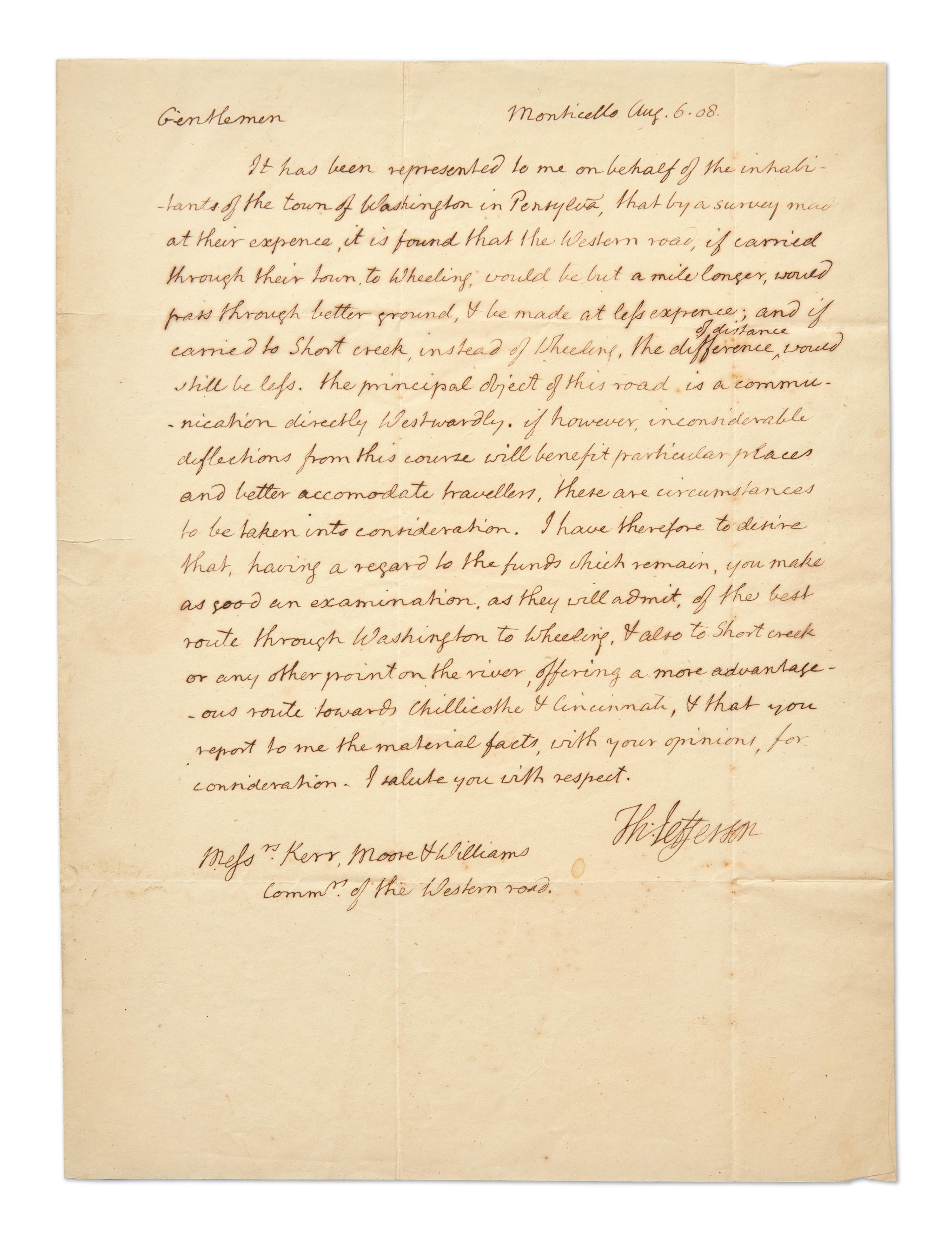 Jefferson, Thomas. Autograph Letter, signed