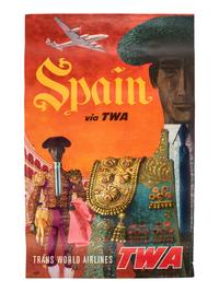 [TRAVEL]. A group of 4 TWA posters promoting travel to Spain, Portugal, and Egypt. Ca 1950s.