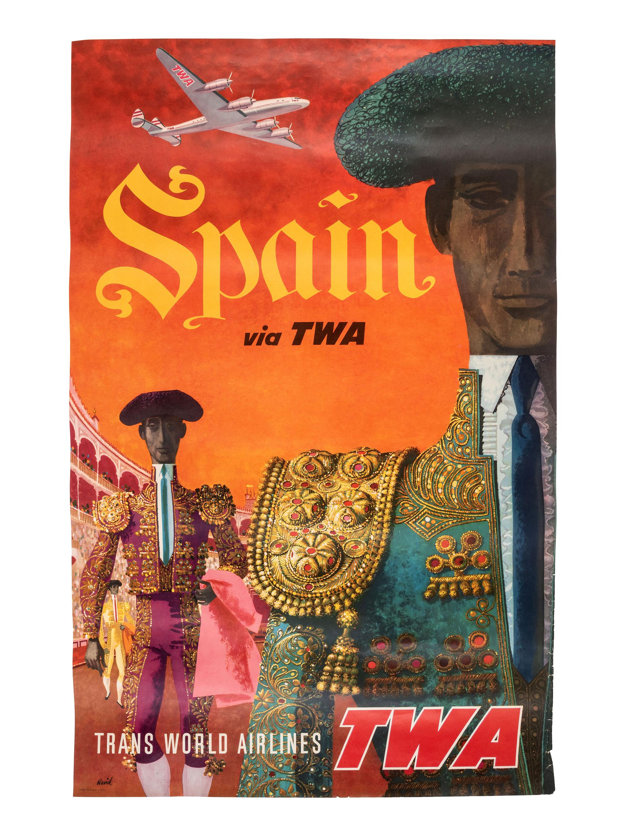 [TRAVEL]. A group of 4 TWA posters promoting travel to Spain, Portugal, and Egypt. Ca 1950s.