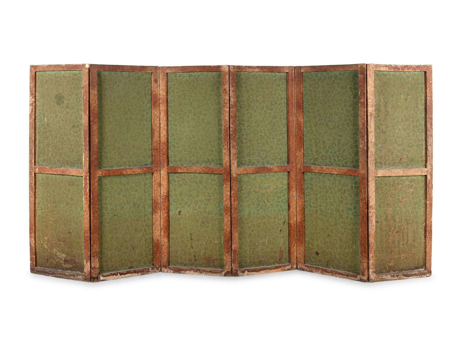 A Directoire Painted Wallpaper Folding Six-Panel Screen