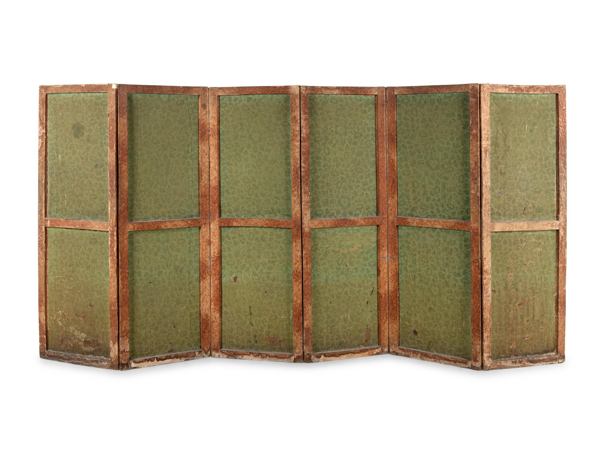 A Directoire Painted Wallpaper Folding Six-Panel Screen