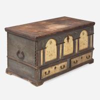 A painted and decorated architectural blanket chest Lancaster, Pennsylvania, dated "1774"