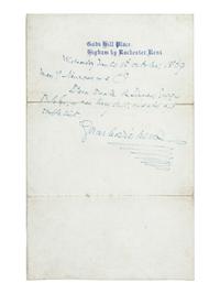 DICKENS, Charles (1812-1870). Autograph note signed (“Charles Dickens”), to Messrs. Newcome & Co., 20 October 1869.