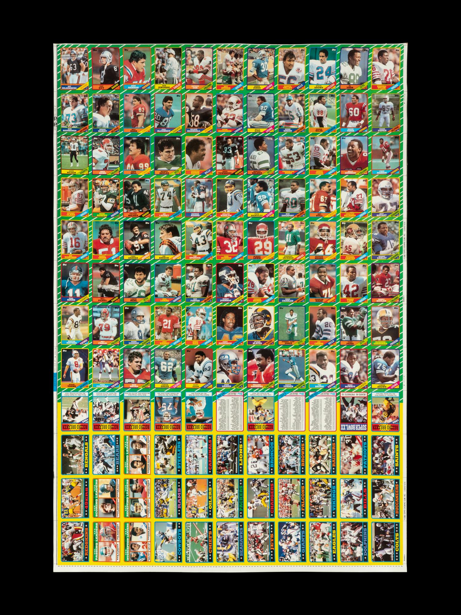 An Uncut Sheet of 1986 Topps Football Cards Featuring Jerry Rice and Steve Young Rookie Cards