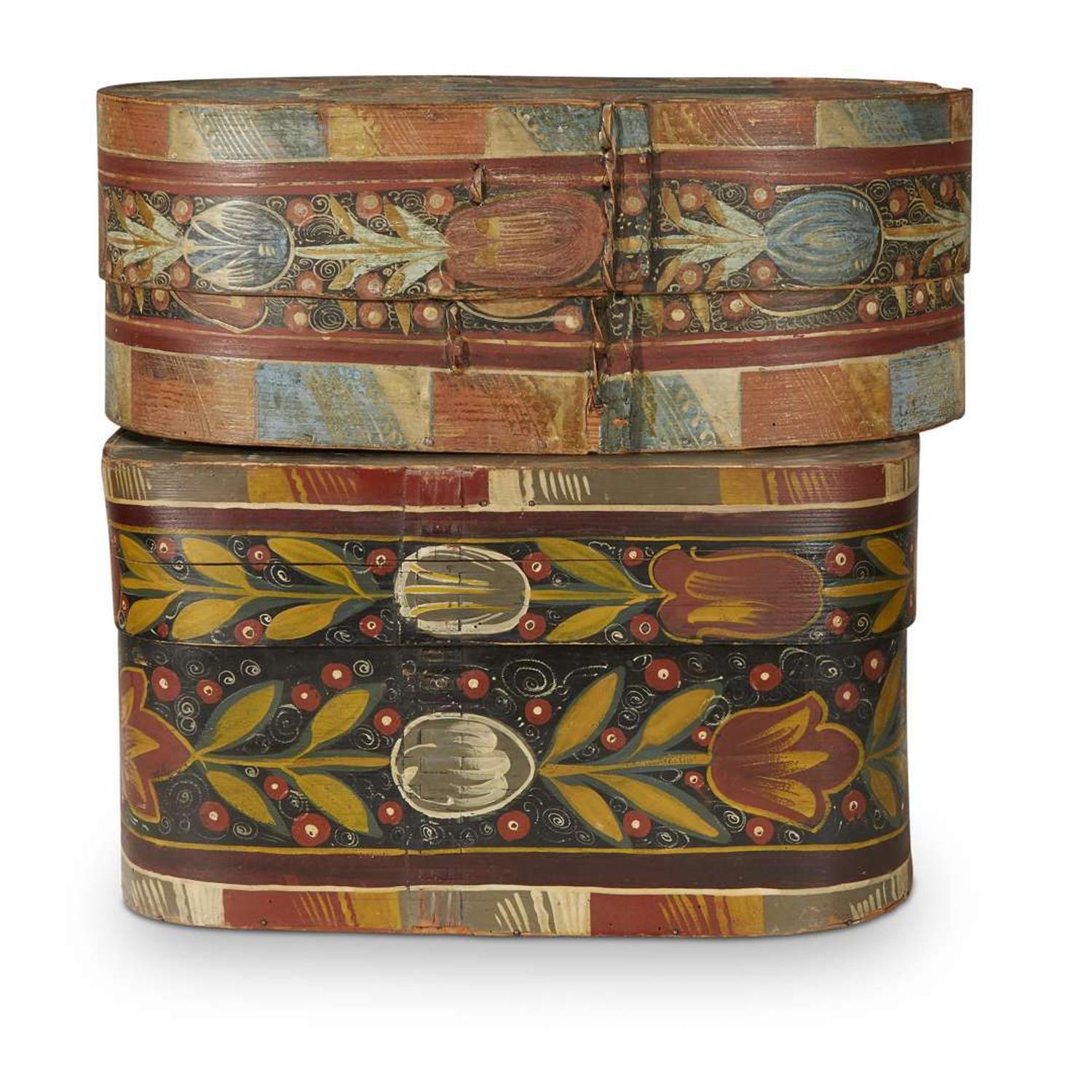 Two painted and decorated bride's boxes Continental, early 19th century