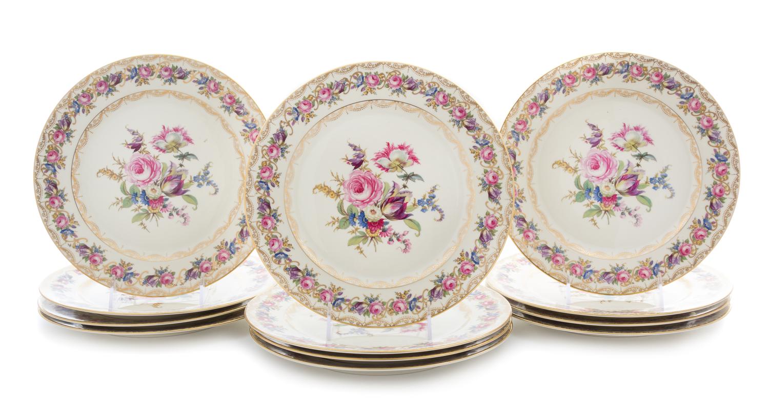 A Set of Twelve Rosenthal Porcelain Plates Diameter 10 1/4 inches.