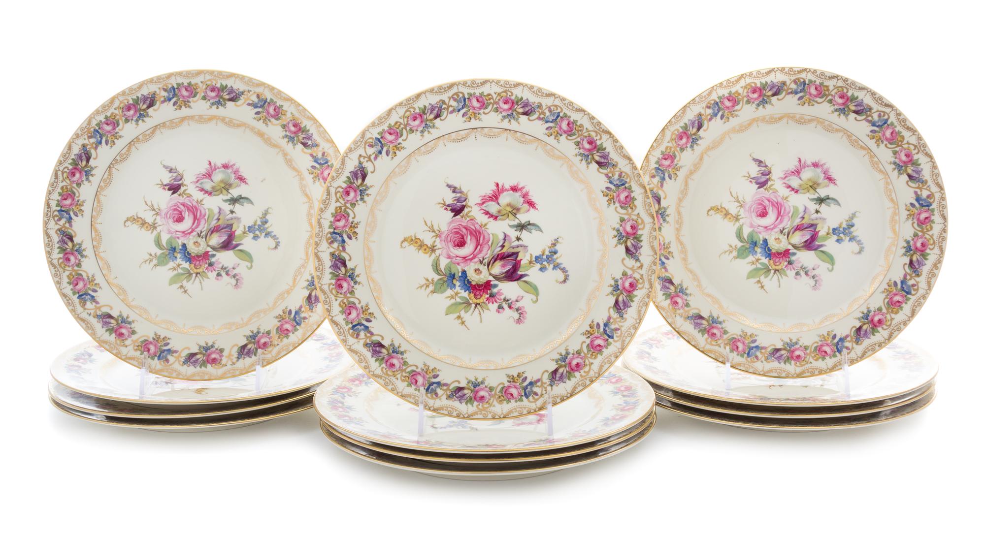 A Set of Twelve Rosenthal Porcelain Plates Diameter 10 1/4 inches.