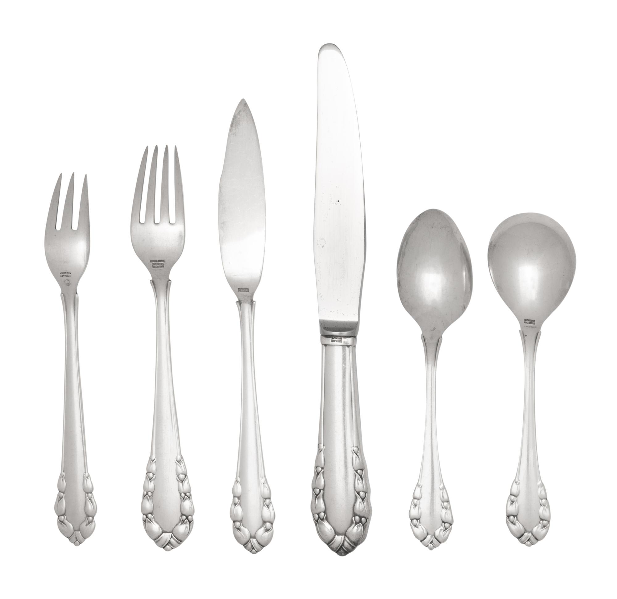 A Georg Jensen Lily of the Valley Silver Flatware Service
