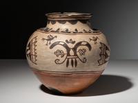 San Ildefonso Inverted Polychrome Pottery Jar, with Birds